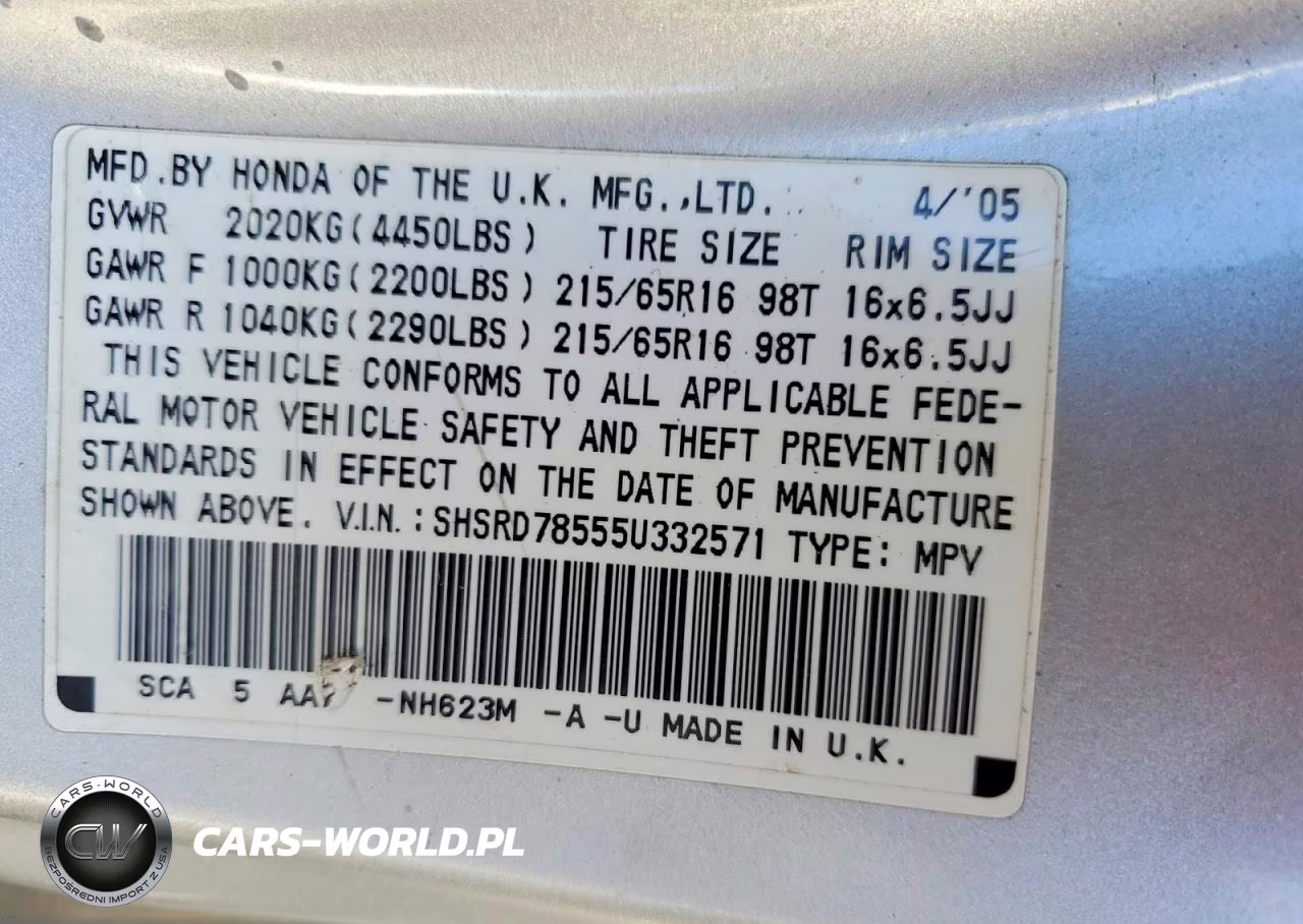 2005 Honda Cr-V Lx VIN:SHSRD78555U332571 - 13