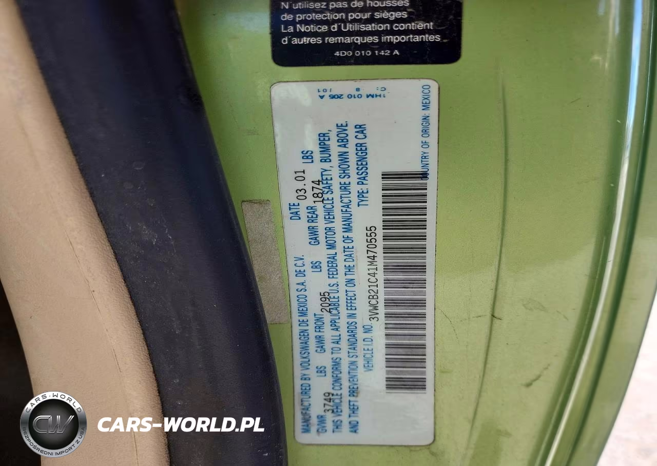 2001 Volkswagen New Beetle Gls VIN:3VWCB21C41M470555 - 12