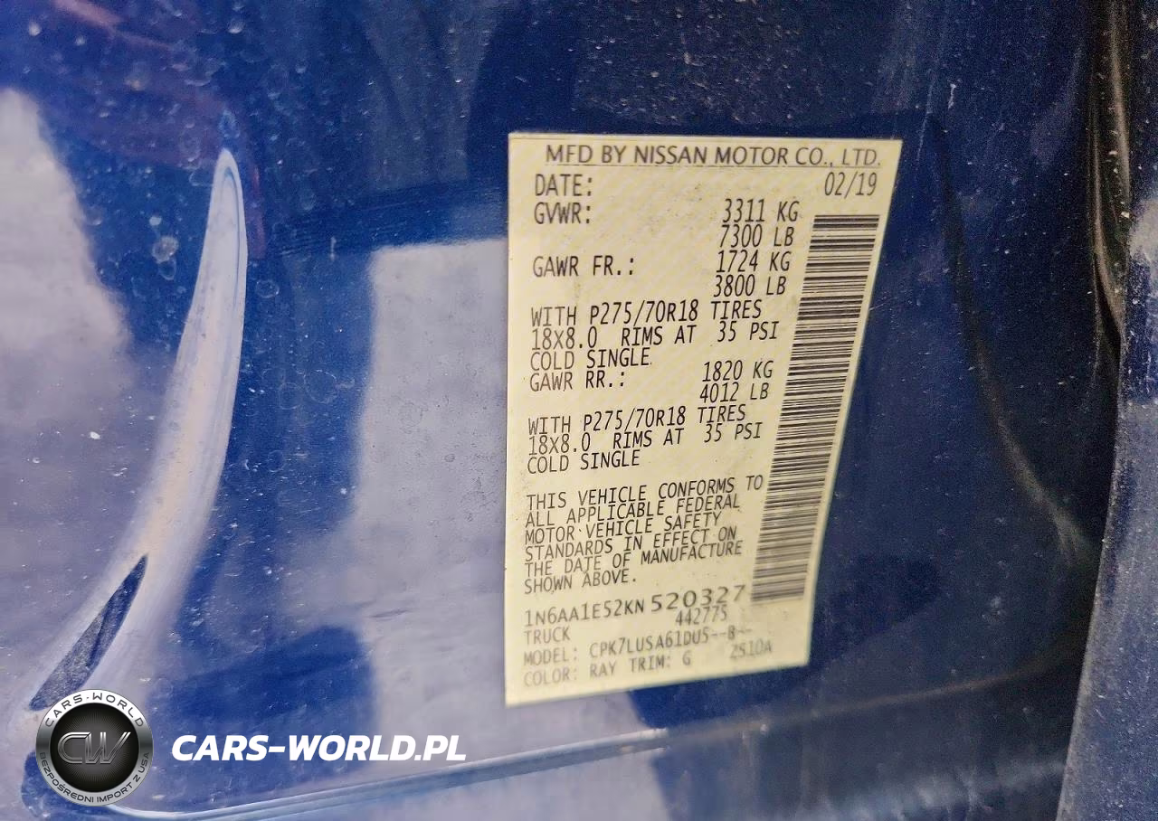 2019 Nissan Titan Sv VIN:1N6AA1E52KN520327 - 12