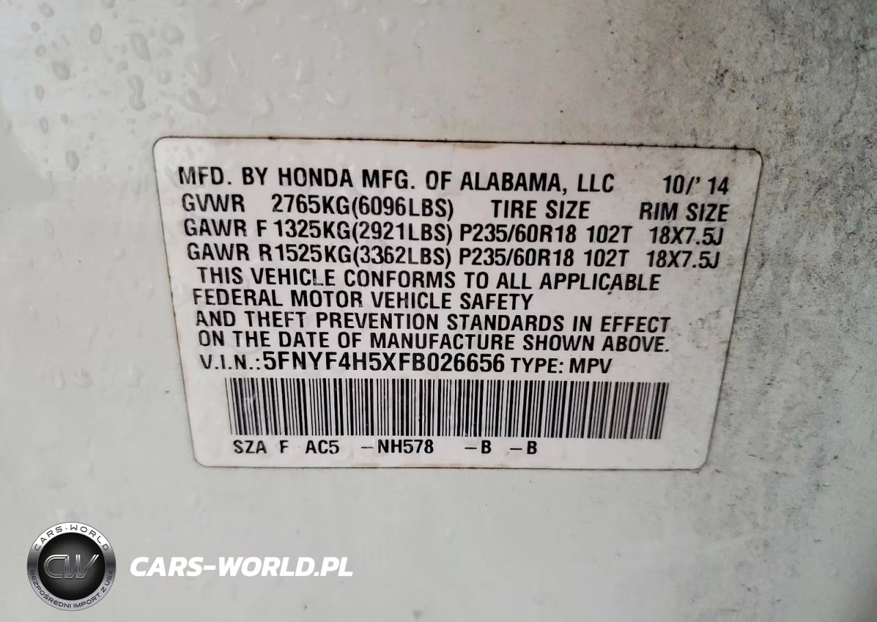 2015 Honda Pilot Exl VIN:5FNYF4H5XFB026656 - 13