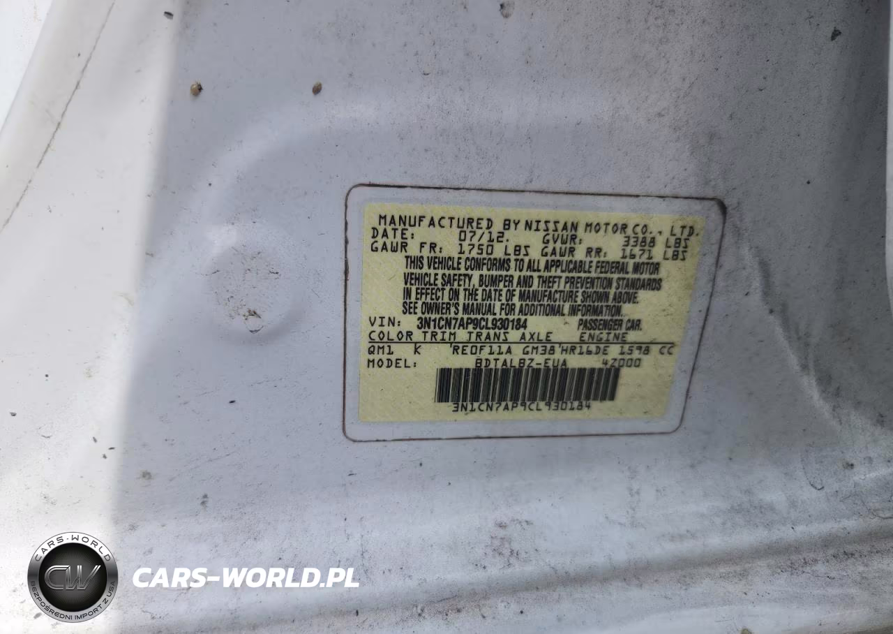 2012 Nissan Versa 1.6 S VIN:3N1CN7AP9CL930184 - 12