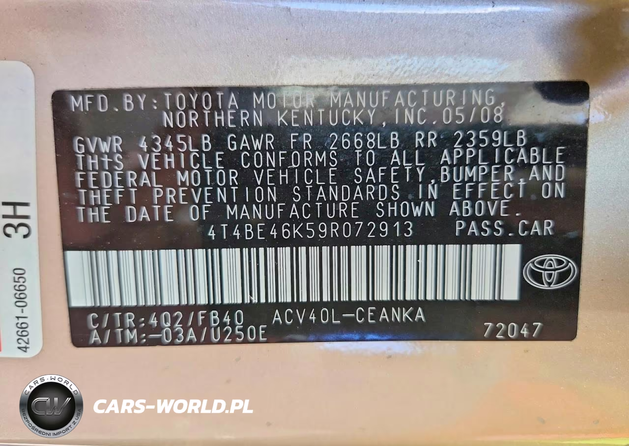 2009 Toyota Camry Le VIN:4T4BE46K59R072913 - 12