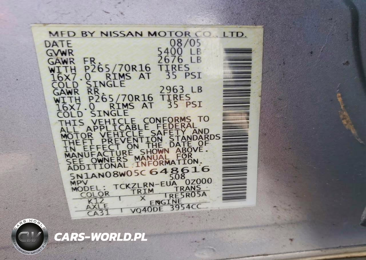 2005 Nissan Xterra S VIN:5N1AN08W05C648616 - 13