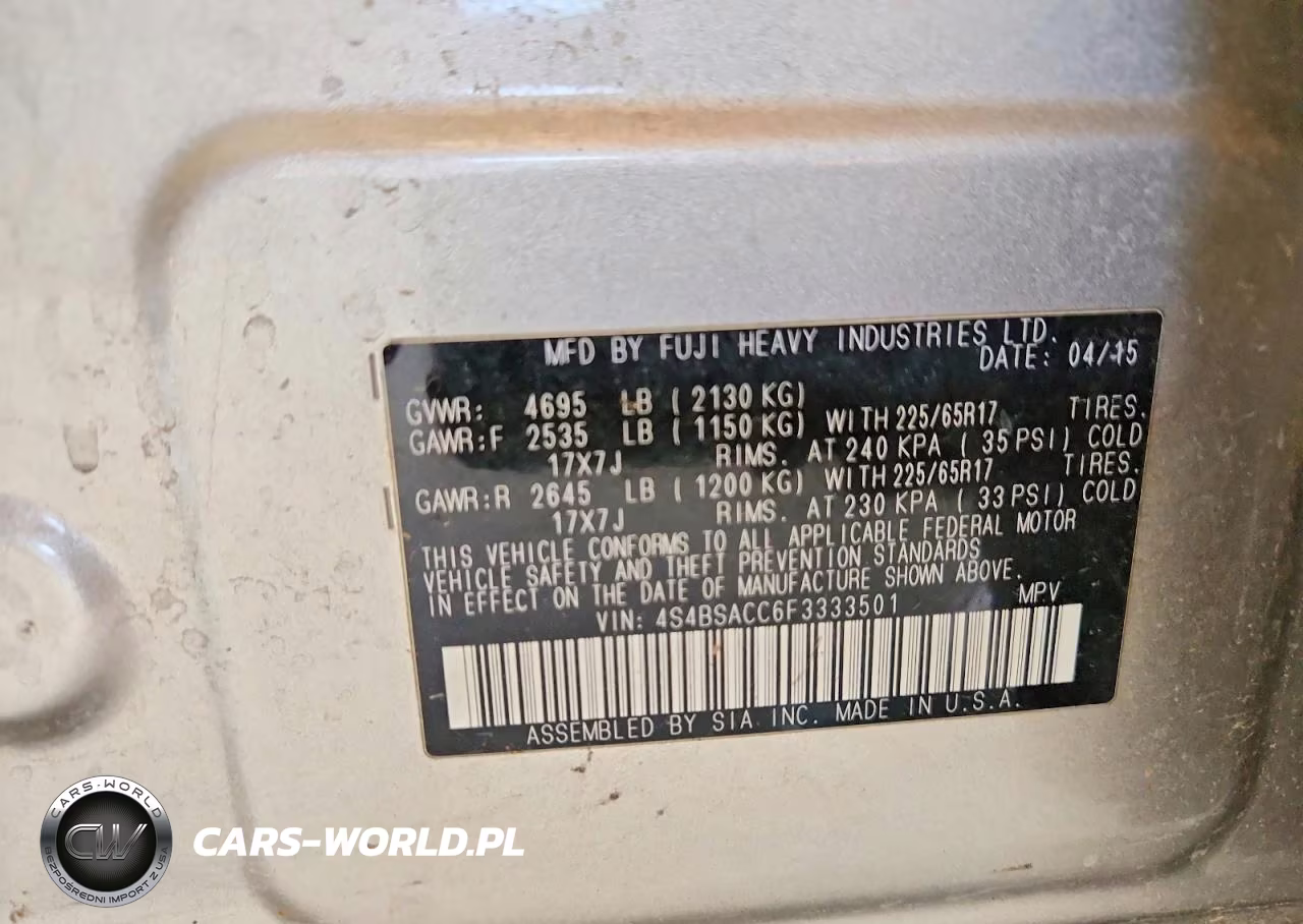 2015 Subaru Outback 2.5I Premium VIN:4S4BSACC6F3333501 - 12