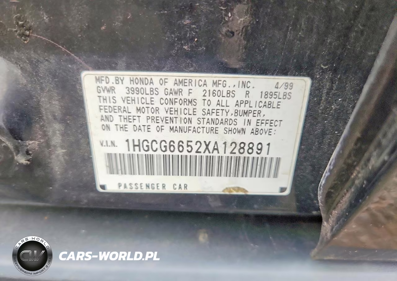 1999 Honda Accord Lx VIN:1HGCG6652XA128891 - 12