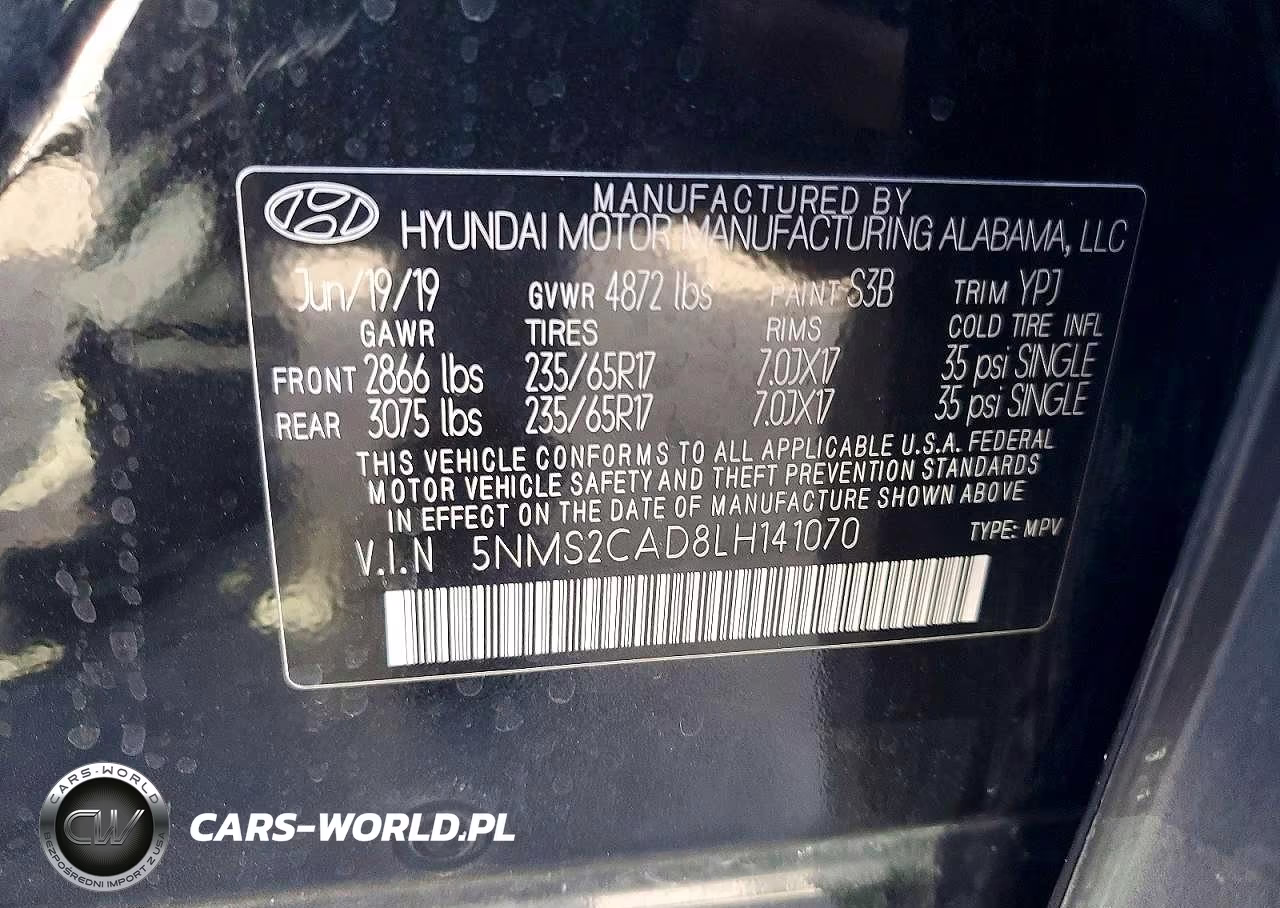 2020 Hyundai Santa Fe Se VIN:0LDL0T6738736 - 12