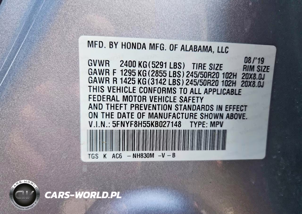 2019 Honda Passport Exl VIN:5FNYF8H55KB027148 - 13