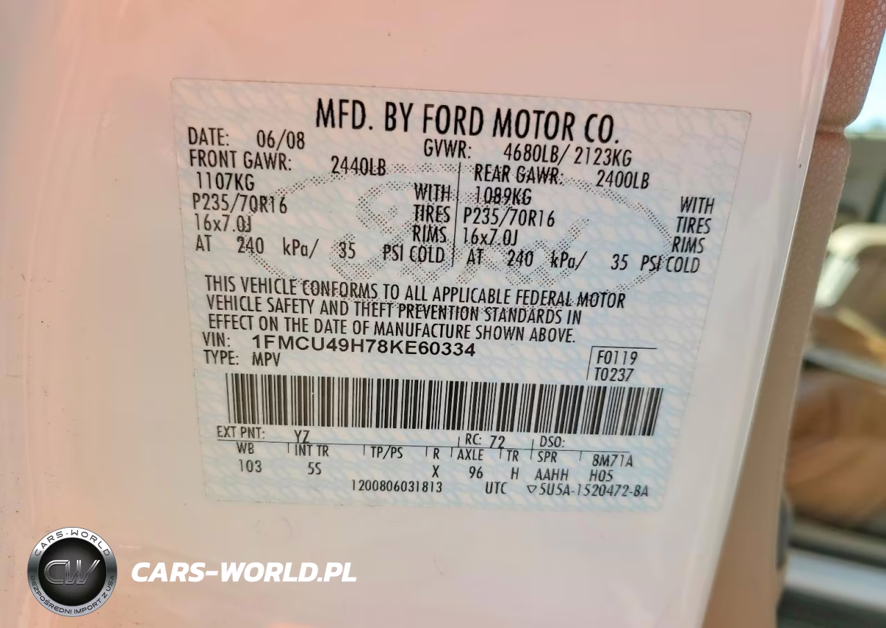 2008 Ford Escape Hev VIN:1FMCU49H78KE60334 - 12