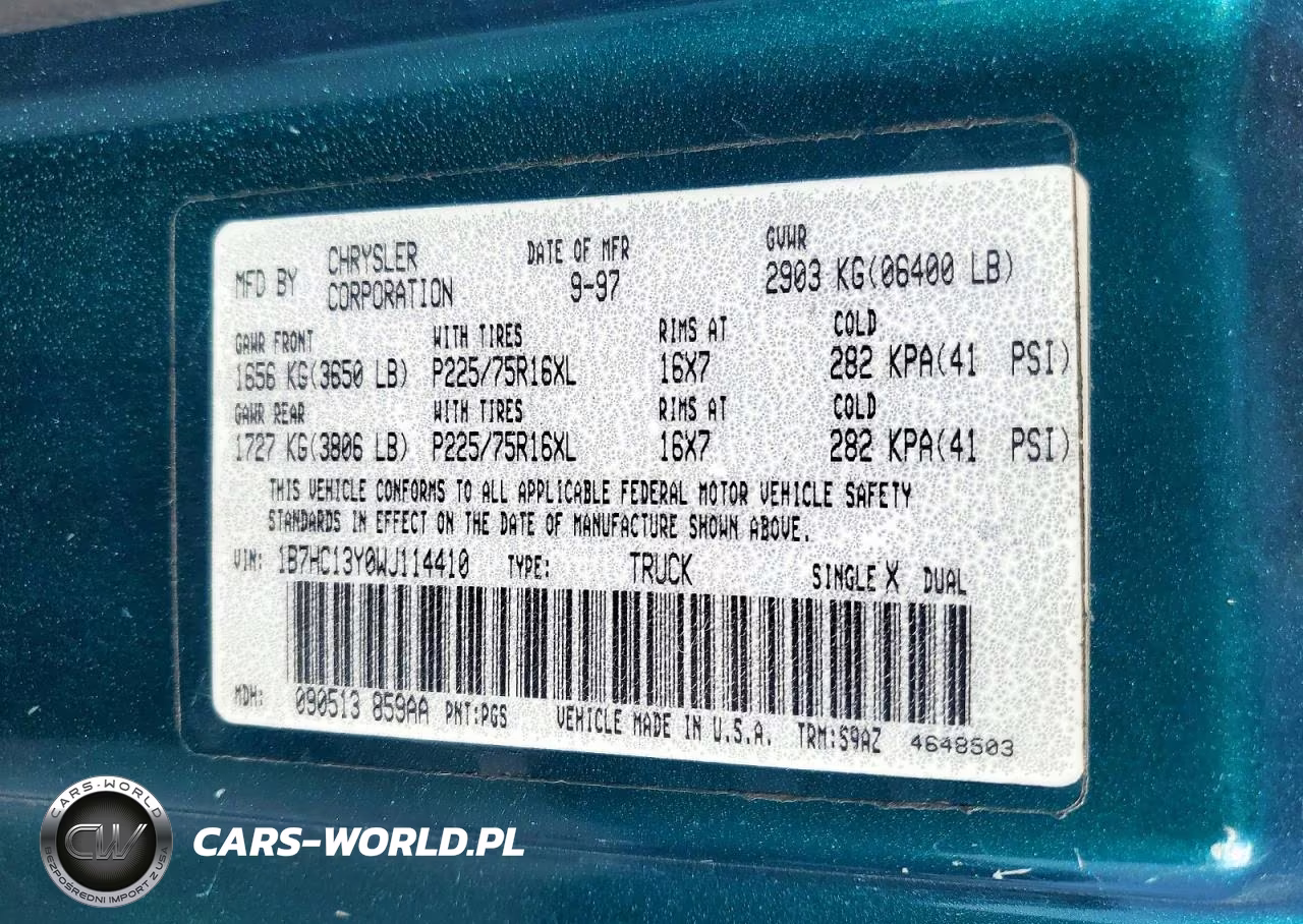 1998 Dodge Ram 1500 VIN:1B7HC13Y0WJ114410 - 12