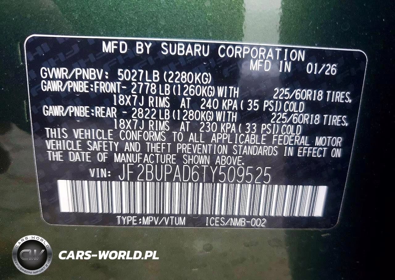 2026 Subaru Outback Premium VIN:JF2BUPAD6TY509525 - 12