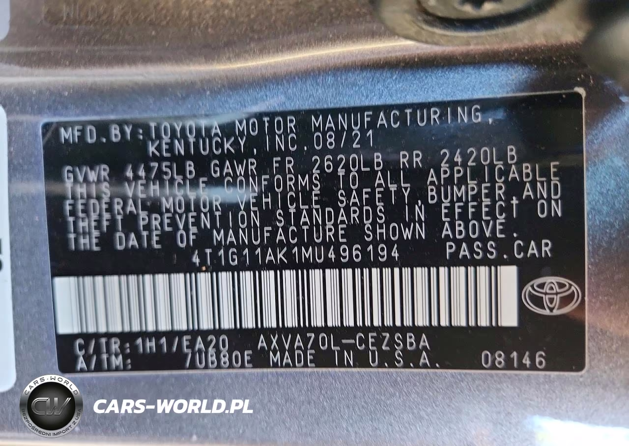 2021 Toyota Camry Se VIN:4T1G11AK1MU496194 - 12