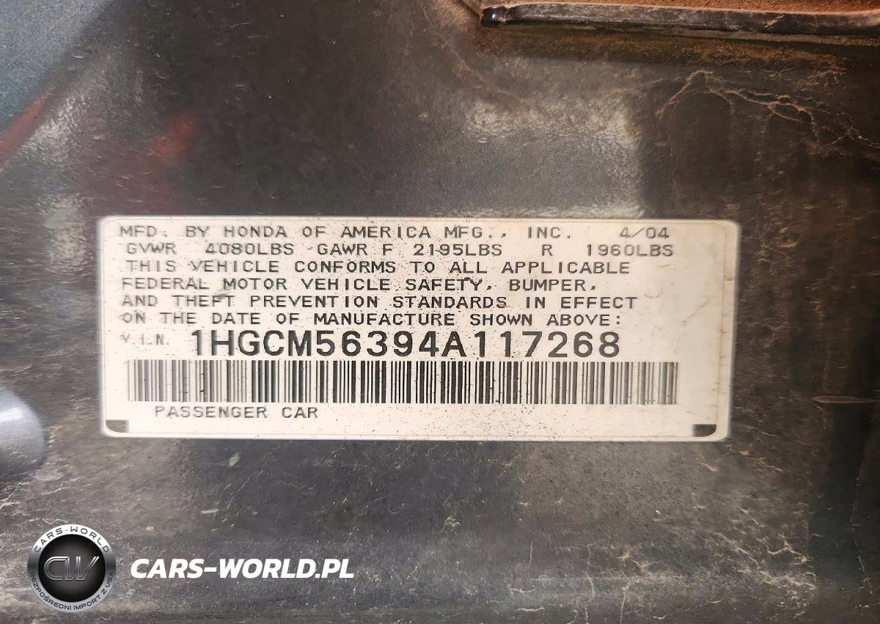 2004 Honda Accord Lx VIN:1HGCM56394A117268 - 12