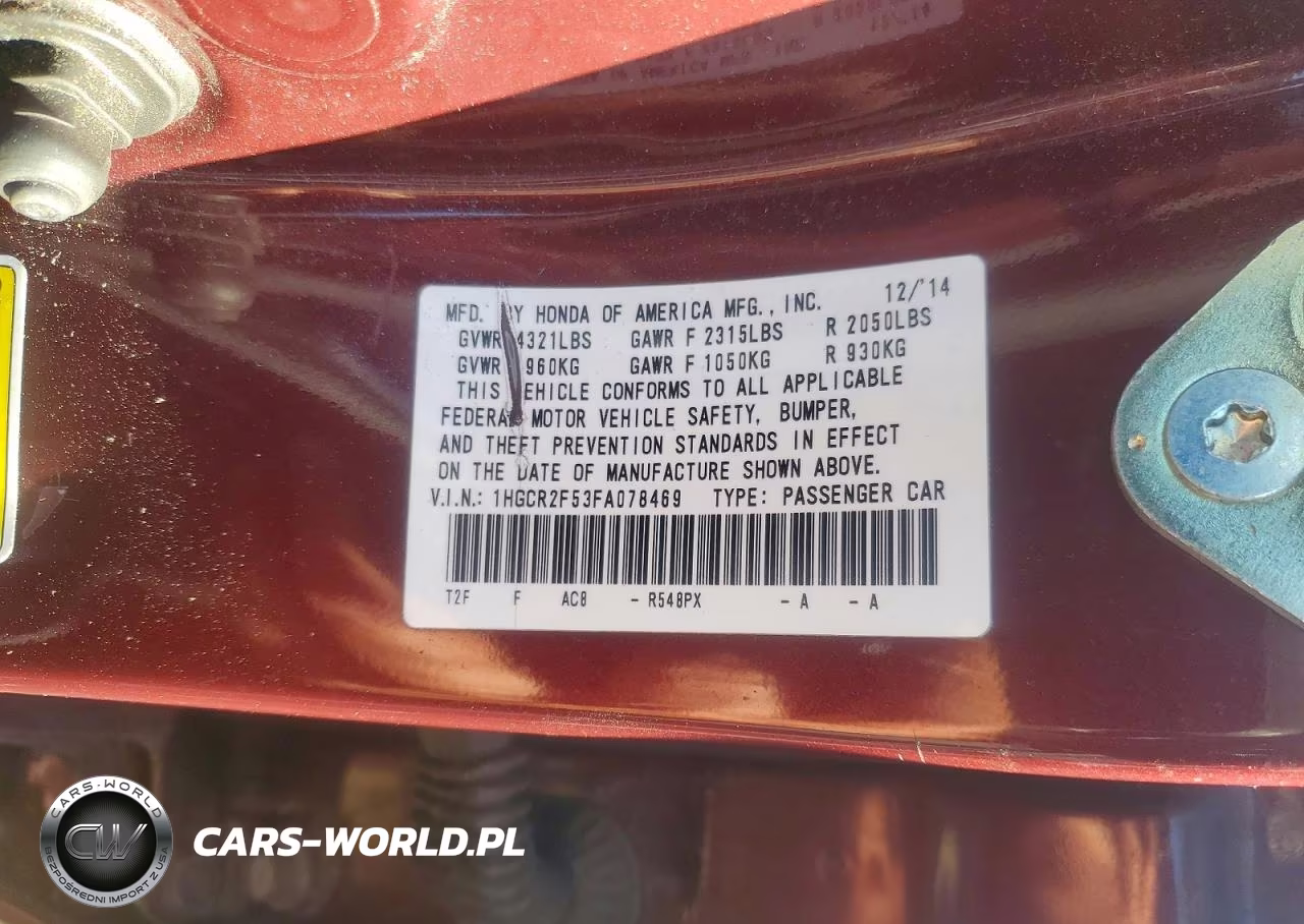 2015 Honda Accord Sport VIN:1HGCR2F53FA078469 - 12