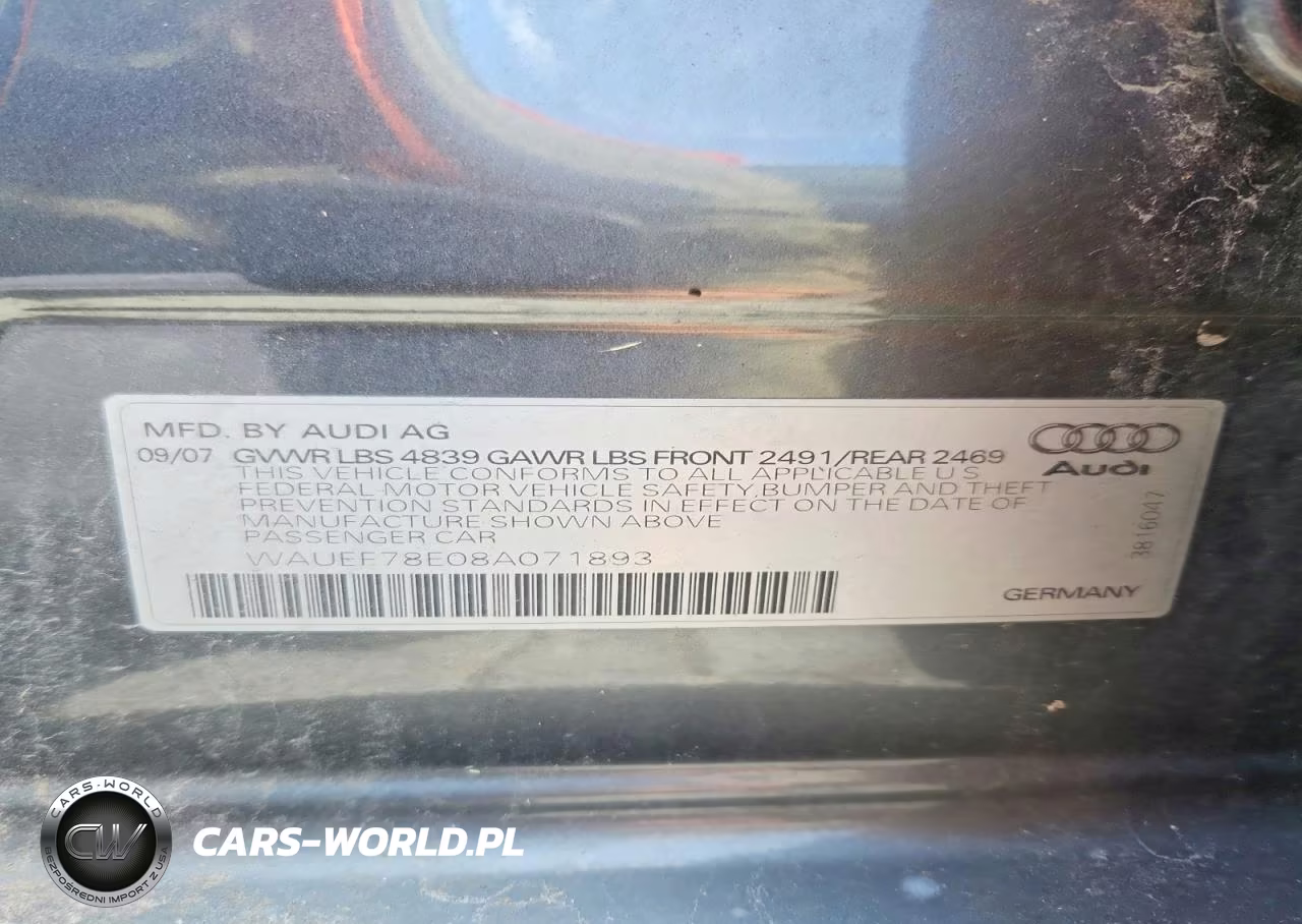 2008 Audi A4 S-Line 2.0T Quattro Turbo VIN:WAUEF78E08A071893 - 13