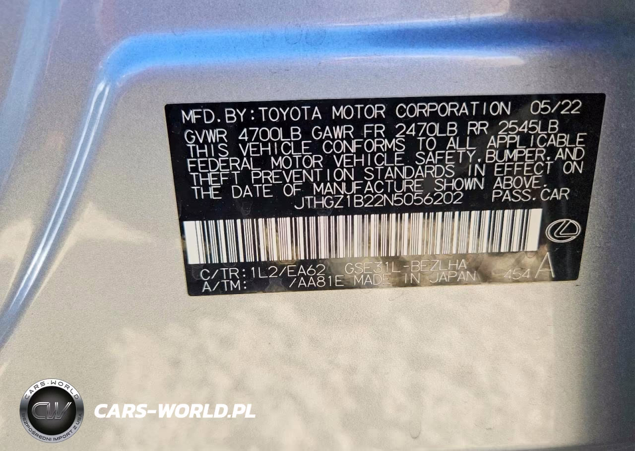 2022 Lexus Is 350 F Sport VIN:JTHGZ1B22N5056202 - 12