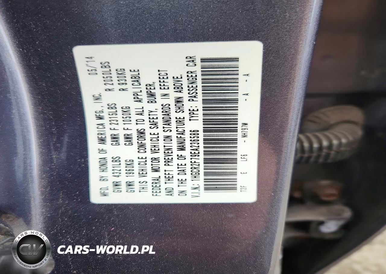 2014 Honda Accord Ex VIN:1HGCR2F79EA236586 - 12