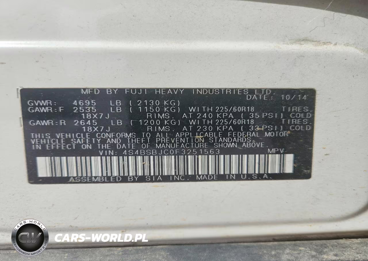 2015 Subaru Outback 2.5I Limited VIN:4S4BSBJC0F3251563 - 13