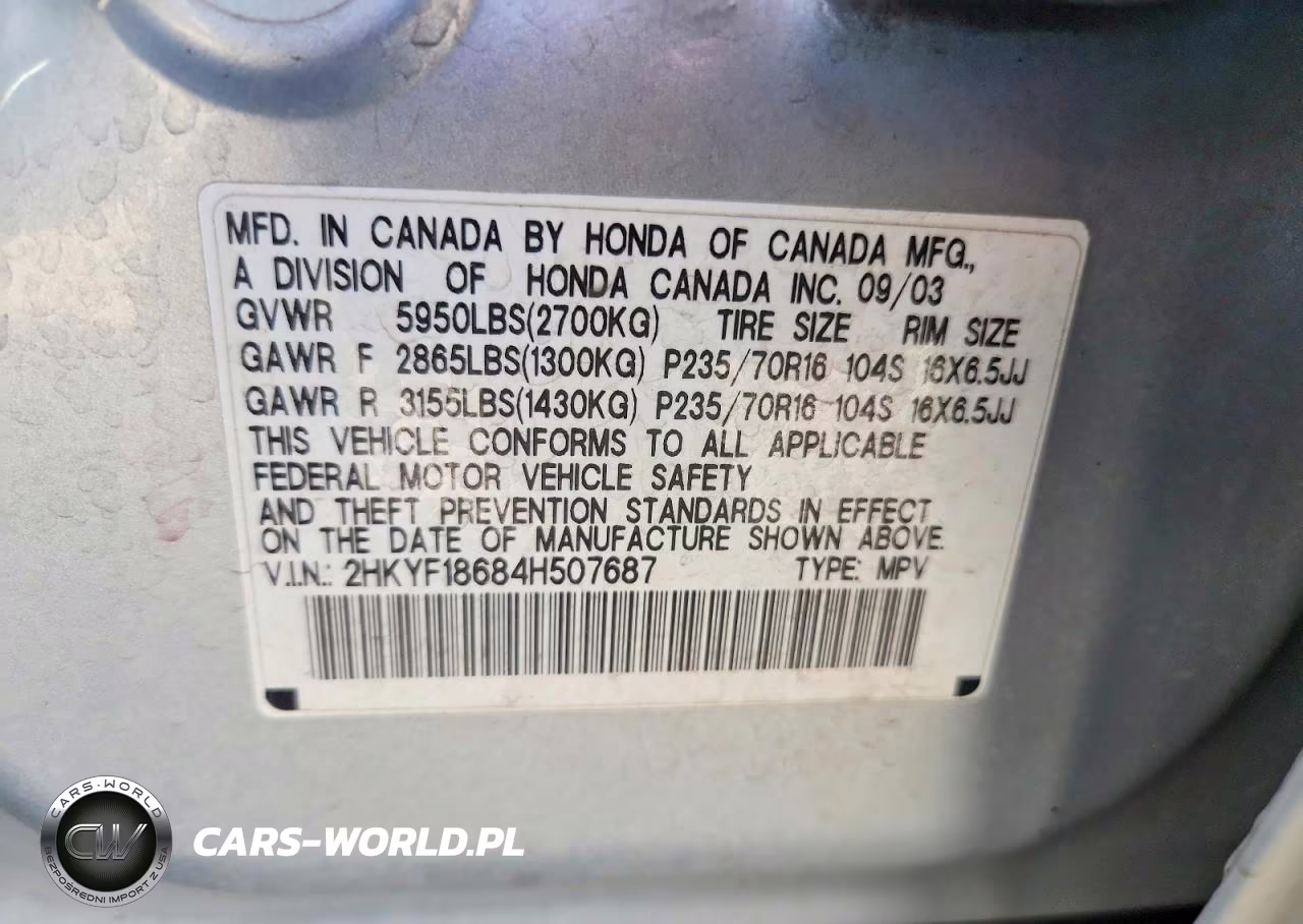 2004 Honda Pilot Exl VIN:2HKYF18684H507687 - 12