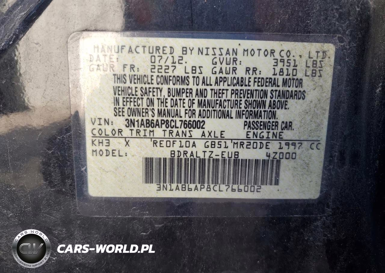 2012 Nissan Sentra 2.0 VIN:3N1AB6AP8CL766002 - 12