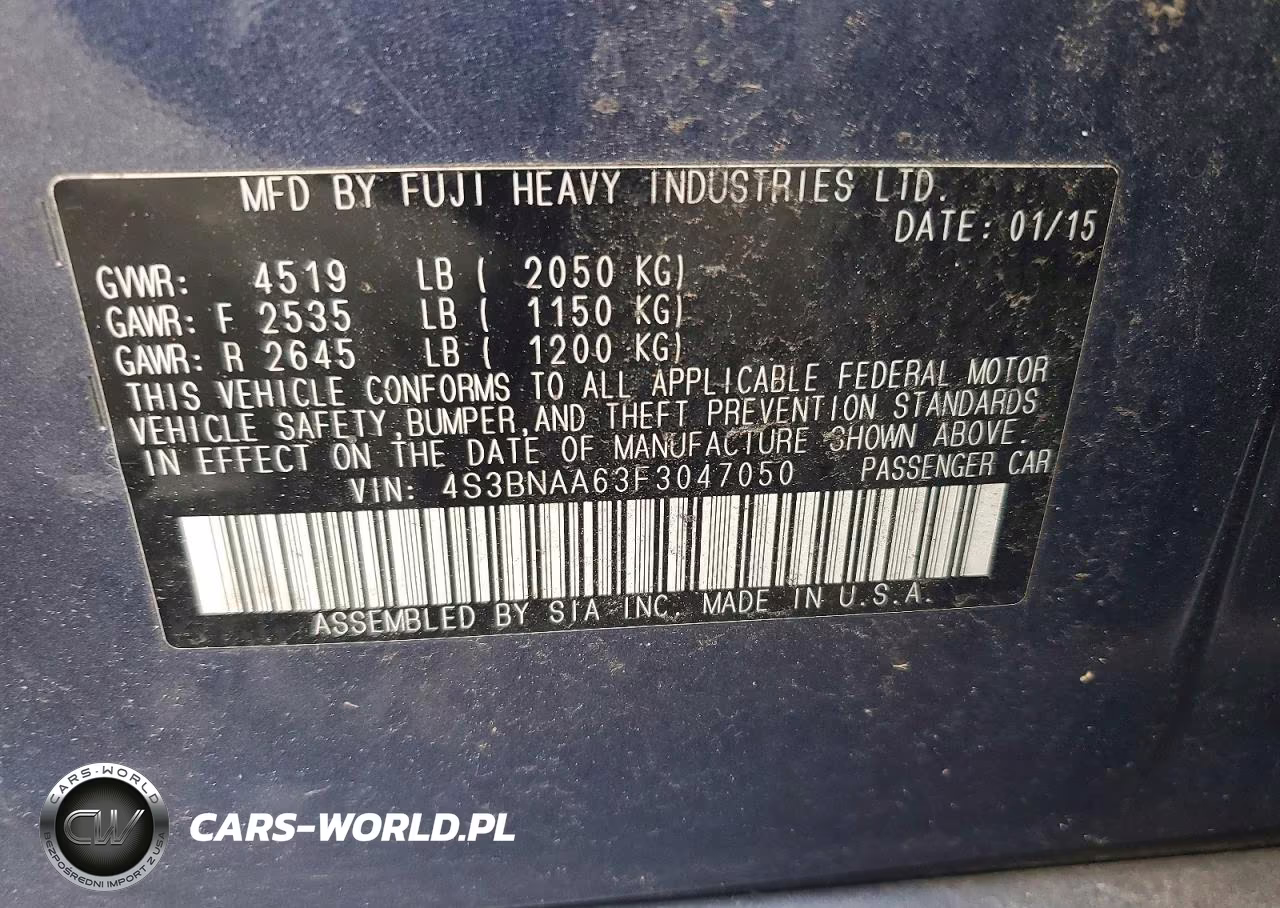 2015 Subaru Legacy 2.5I VIN:4S3BNAA63F3047050 - 12