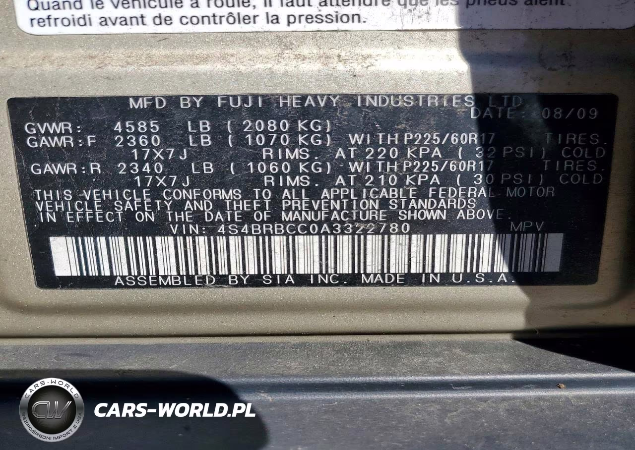 2010 Subaru Outback 2.5I Premium VIN:4S4BRBCC0A3322780 - 13