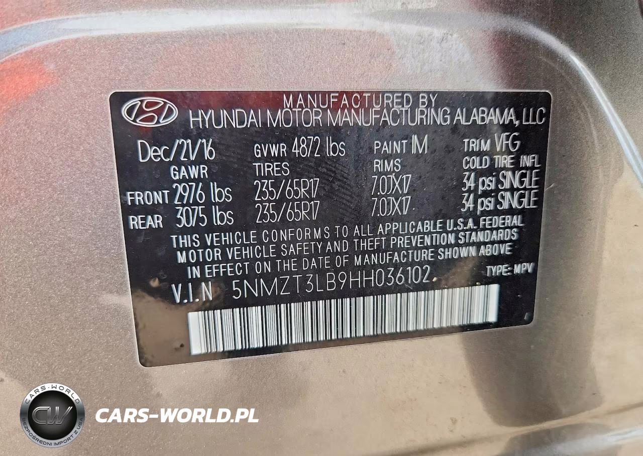 2017 Hyundai Santa Fe Sport 2.4L VIN:5NMZT3LB9HH036102 - 13