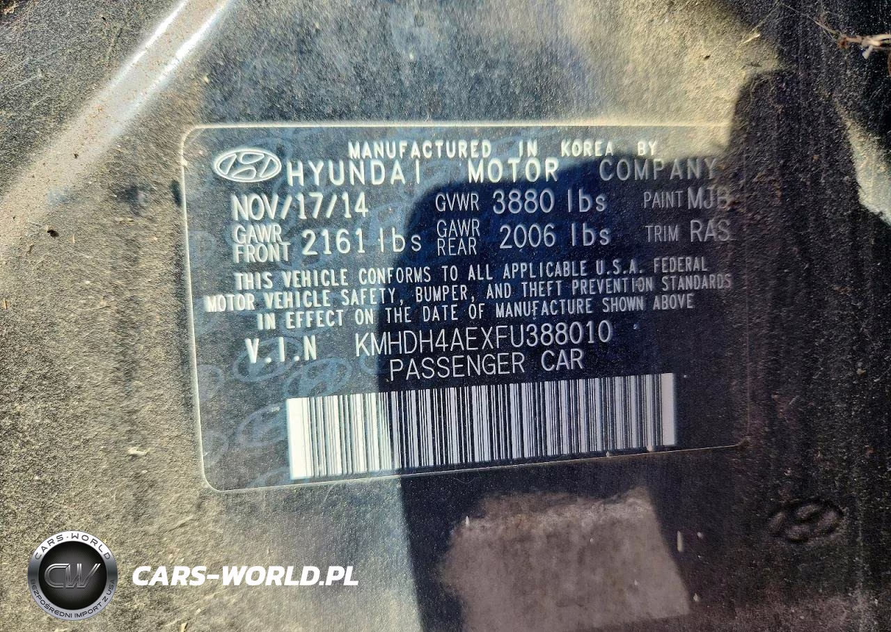 2015 Hyundai Elantra Se VIN:KMHDH4AEXFU388010 - 12