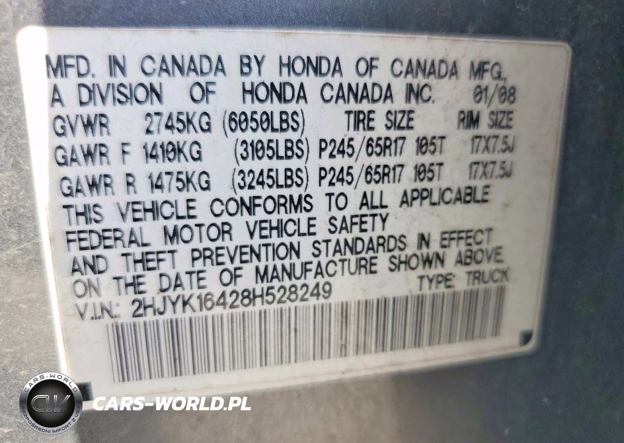 2008 Honda Ridgeline Rts VIN:2HJYK16428H528249 - 12