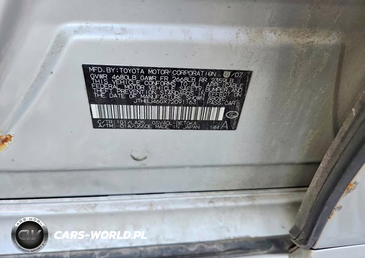 2007 Lexus Es 350 VIN:JTHBJ46GX72091163 - 12