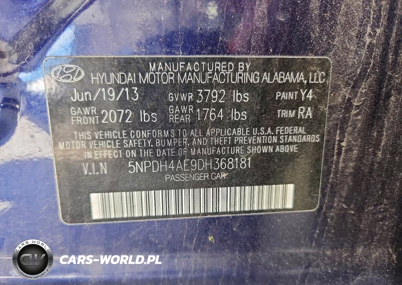 2013 Hyundai Elantra Gls VIN:5NPDH4AE9DH368181 - 12