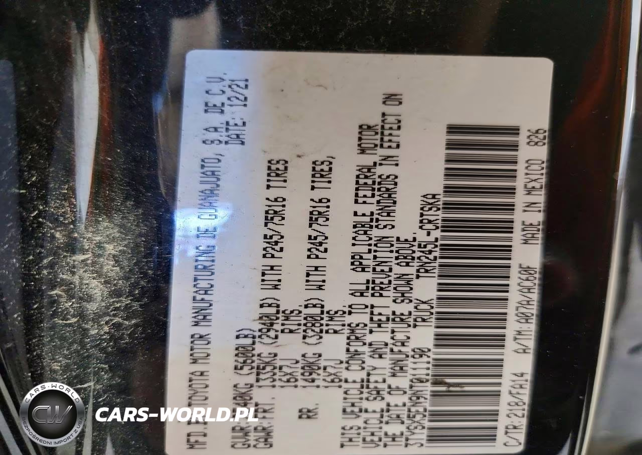 2022 Toyota Tacoma Sr VIN:3TYSX5EN9NT011190 - 12