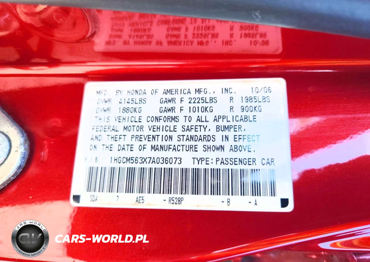 2007 Honda Accord Se VIN:1HGCM563X7A036073 - 12