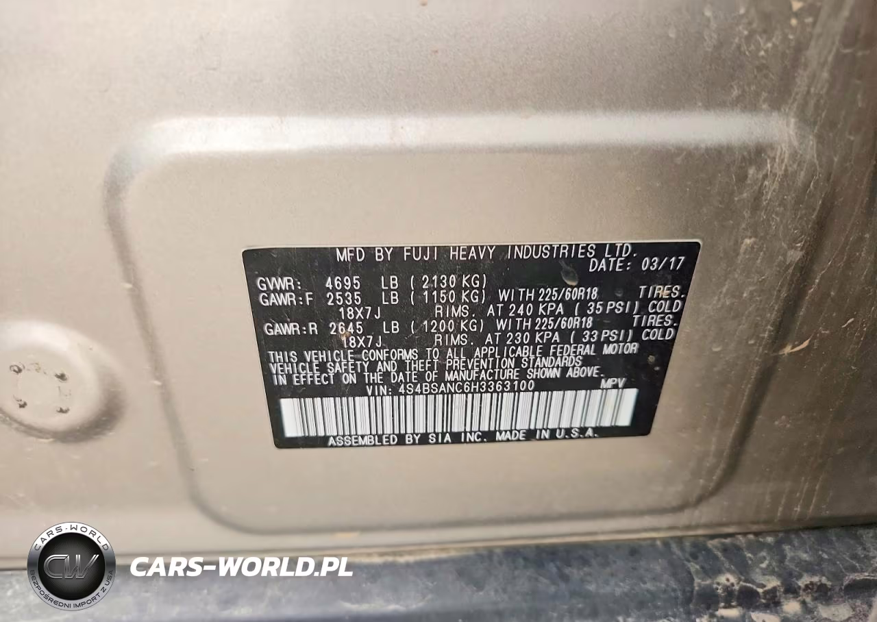 2017 Subaru Outback 2.5I Limited VIN:4S4BSANC6H3363100 - 12