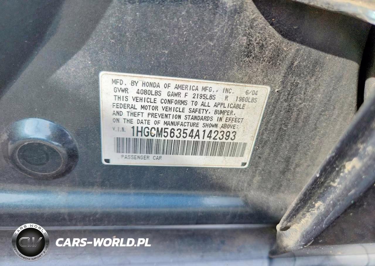 2004 Honda Accord Lx VIN:1HGCM56354A142393 - 13