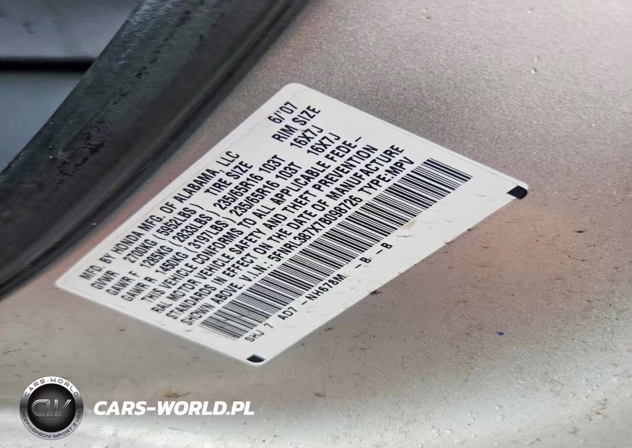 2007 Honda Odyssey Exl VIN:5FNRL387X7B098726 - 13