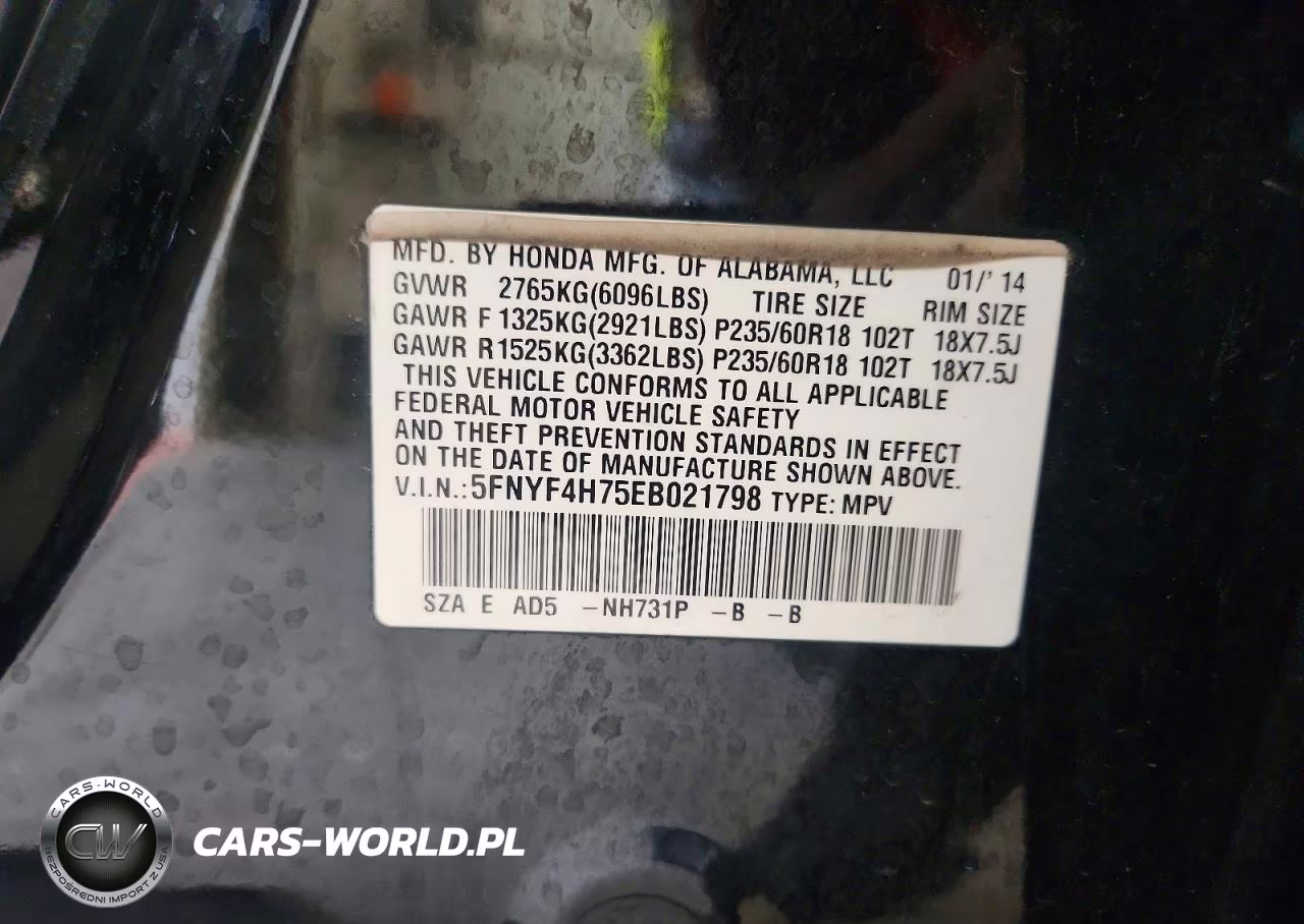 2014 Honda Pilot Exln VIN:5FNYF4H75EB021798 - 12