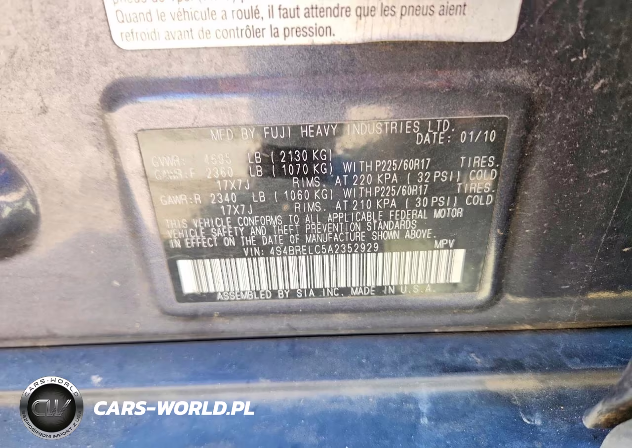 2010 Subaru Outback 3.6R Limited VIN:4S4BRELC5A2352929 - 12