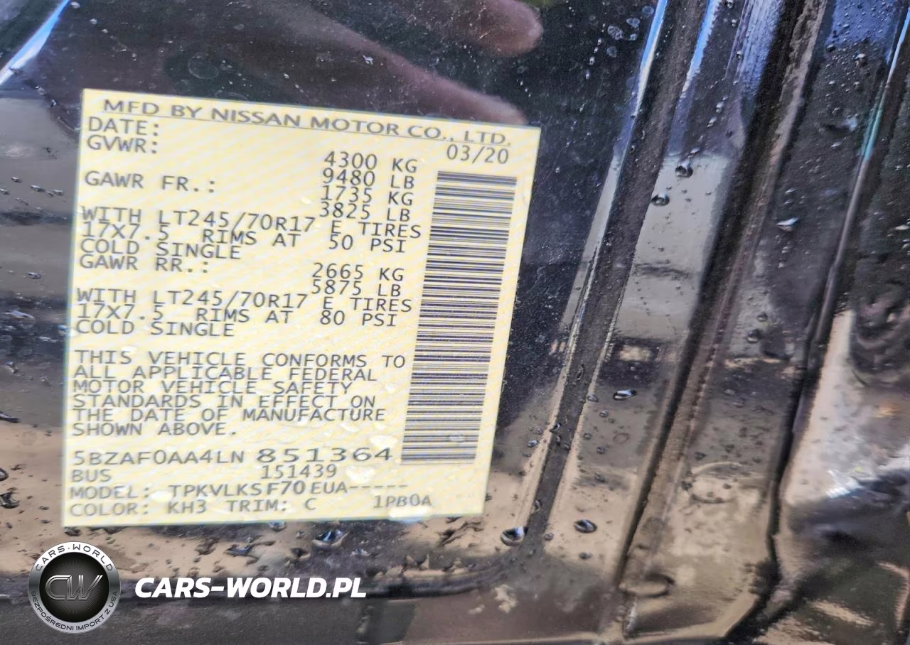2020 Nissan Nv 3500 Hd Sl VIN:5BZAF0AA4LN851364 - 14