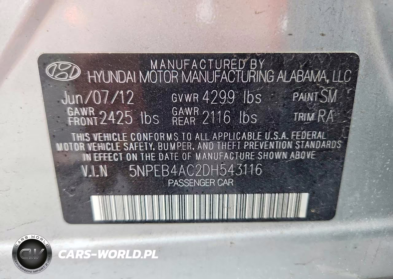 2013 Hyundai Sonata Gls VIN:5NPEB4AC2DH543116 - 12