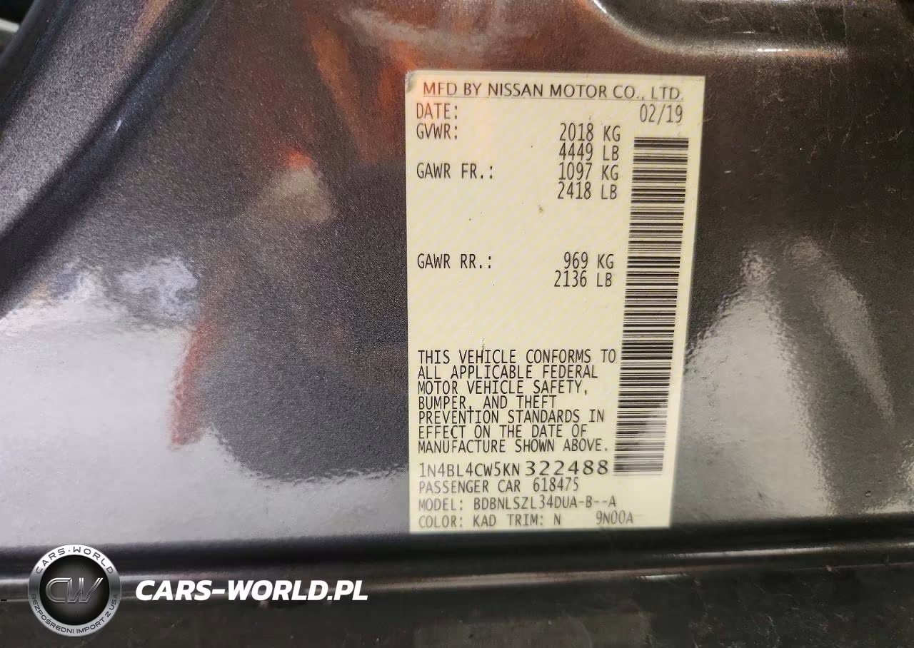 2019 Nissan Altima Sr VIN:1N4BL4CW5KN322488 - 12
