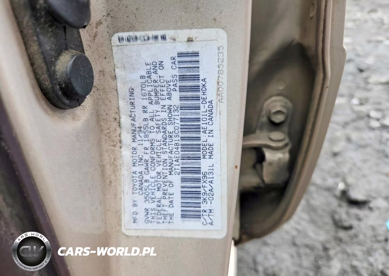 1995 Toyota Corolla Base VIN:2T1AE04B1SC077132 - 12