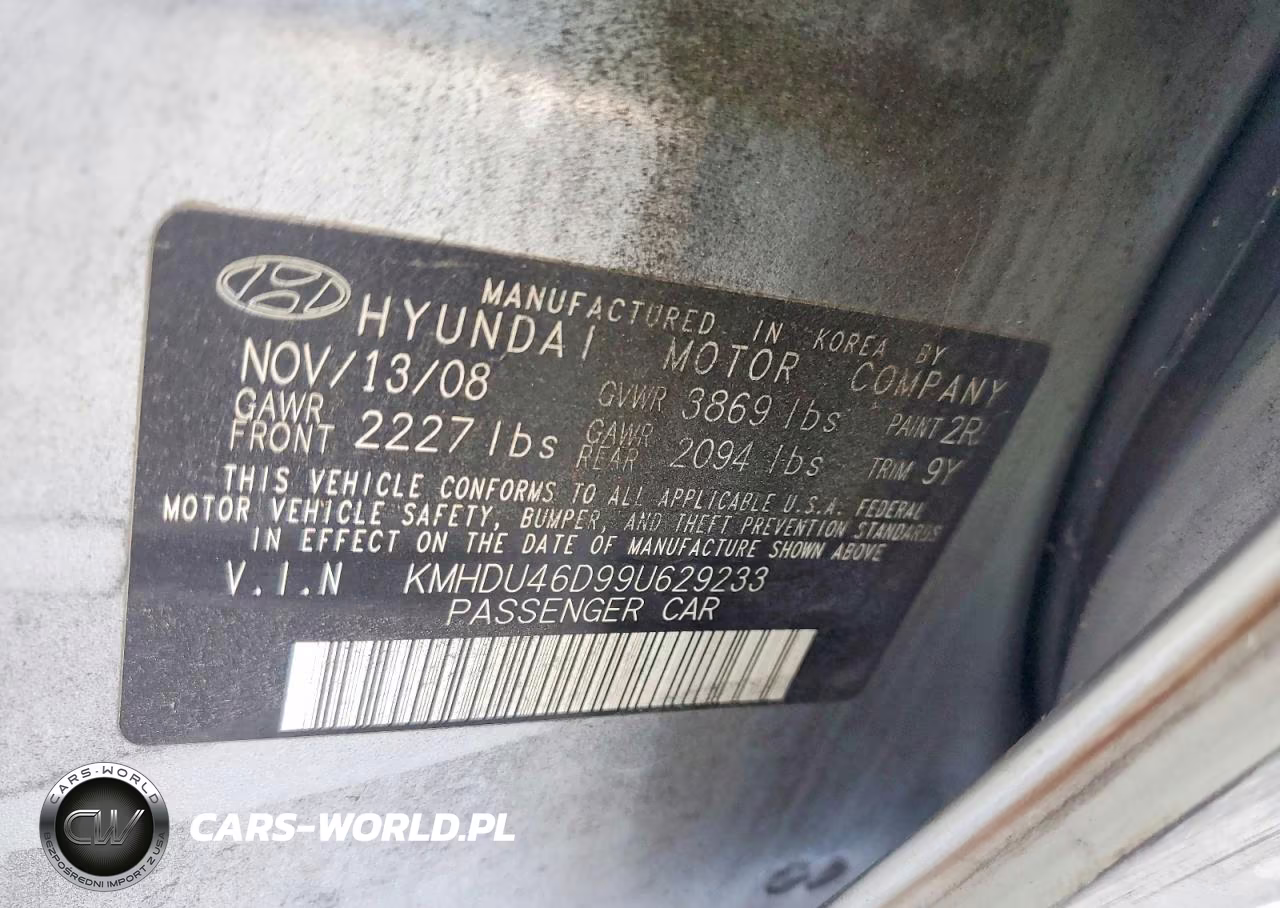 2009 Hyundai Elantra Gls VIN:KMHDU46D99U629233 - 12