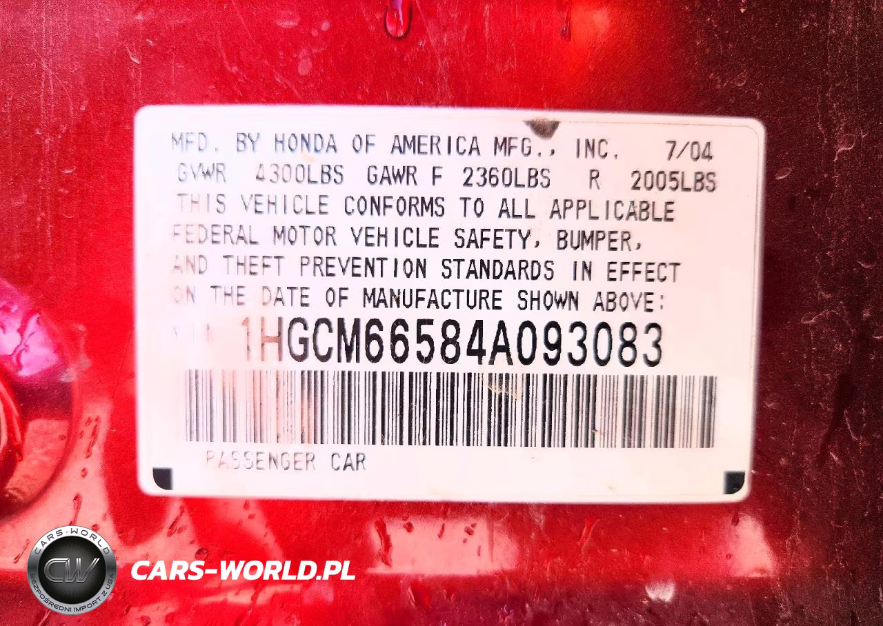 2004 Honda Accord Ex VIN:1HGCM66584A093083 - 13