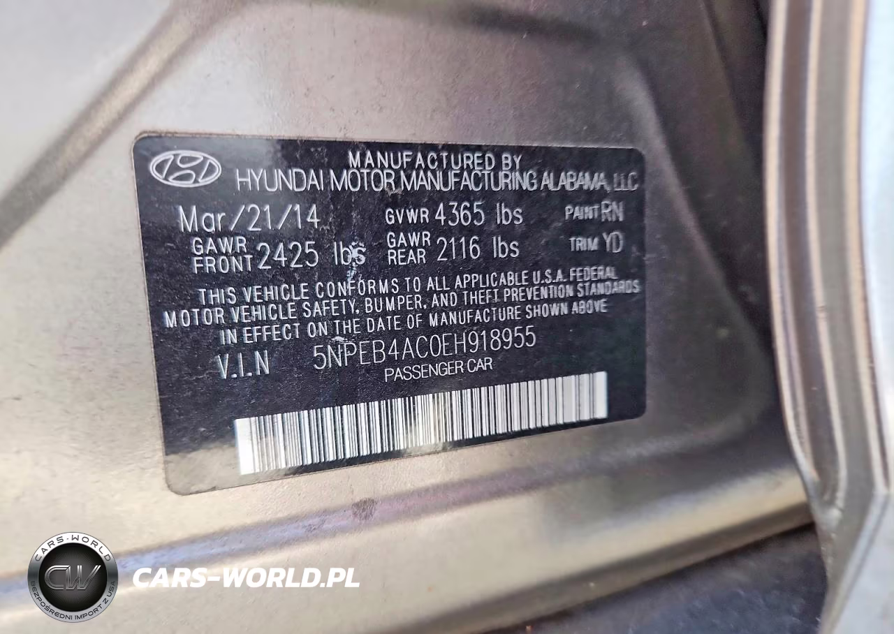 2014 Hyundai Sonata Gls VIN:5NPEB4AC0EH918955 - 12