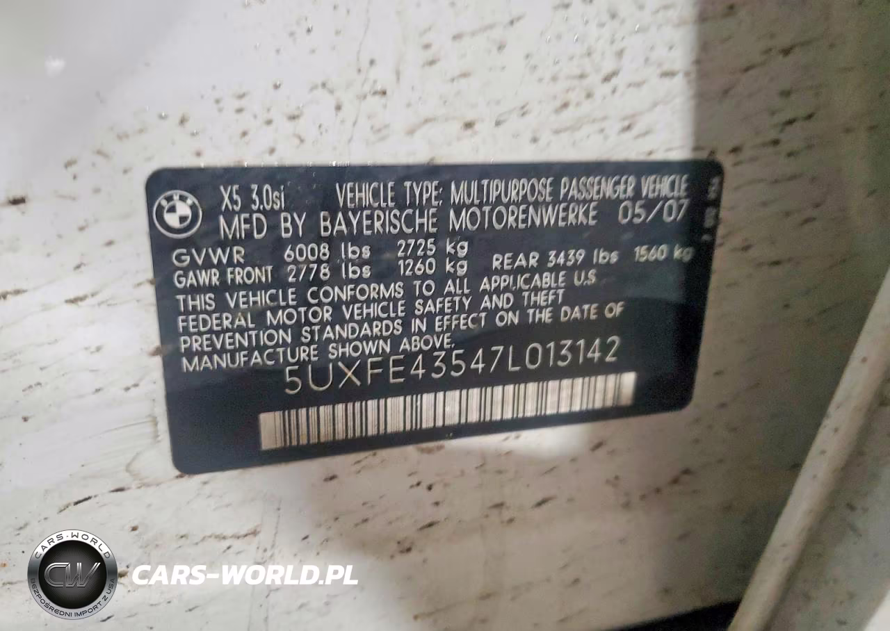 2007 BMW X5 3.0I VIN:5UXFE43547L013142 - 13