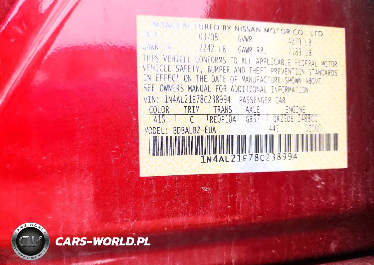 2008 Nissan Altima 2.5 VIN:1N4AL21E78C238994 - 12