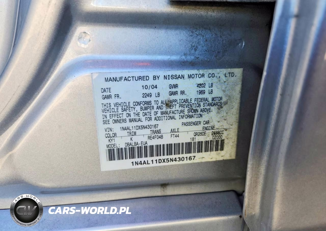 2005 Nissan Altima 2.5 VIN:1N4AL11DX5N430167 - 12