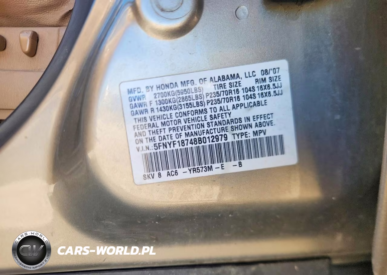 2008 Honda Pilot Exl VIN:5FNYF18748B012979 - 12