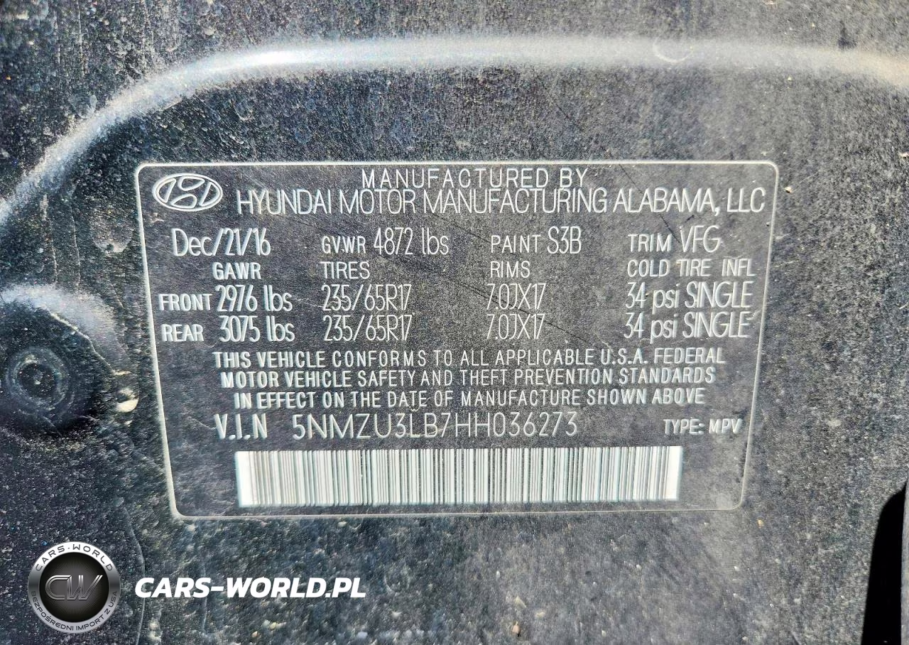 2017 Hyundai Santa Fe Sport 2.4L VIN:5NMZU3LB7HH036273 - 13
