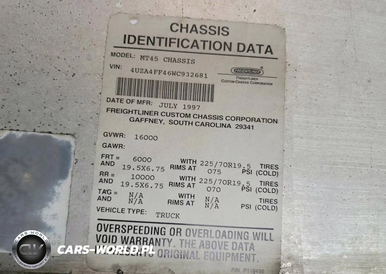 1998 Freightliner Mt45G Chassis Delivery Truck VIN:4UZA4FF46WC932681 - 13
